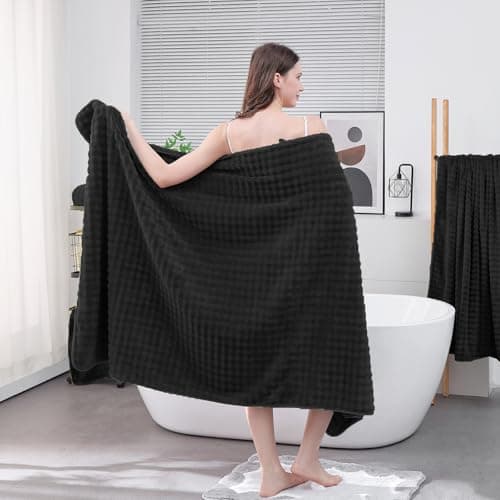 KBY Bath Towels Set 6 Piece 40x80 Inches，2 Extra Large Bath Sheets 2 Hand Towels 2 Washcloths，Highly Absorbent Quick Dry Microfiber,Ultra Soft Towel Set for Bathroom，Spa，Gym， Hotel (Black) - Thumbnail 3