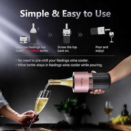 Nadings Iceless Wine Chiller - Keeps Cold 6+ Hours, Portable Vacuum Insulated Stainless Steel Champagne Cooler, Fits Most Wine Champagne & Liquor Bottles, Perfect Gift for Wine Lovers (Rose Gold) - Thumbnail 6