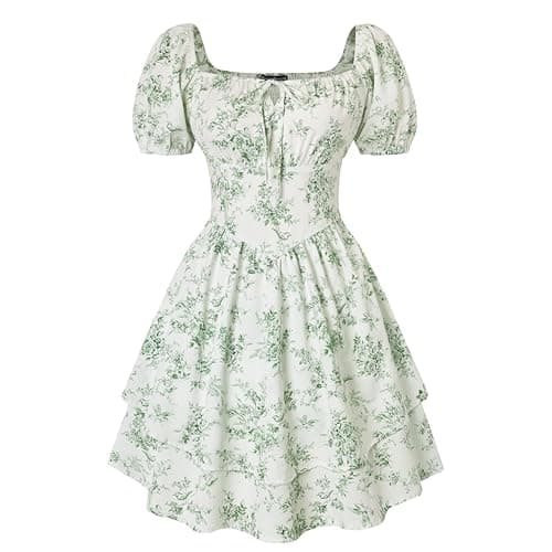 Scarlet Darkness Floral Corset Dress Summer Dresses for Women Girls 2026 Short Milkmaid Sundress with Pocket Green XL - Image 1