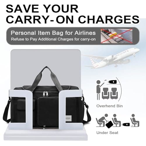 WOOMADA Foldable Travel Duffel Bag for Women, Weekender Bags with Shoes Compartment,Overnight Bag with Wet Pocket & Trolley Sleeve(Black) - Thumbnail 4