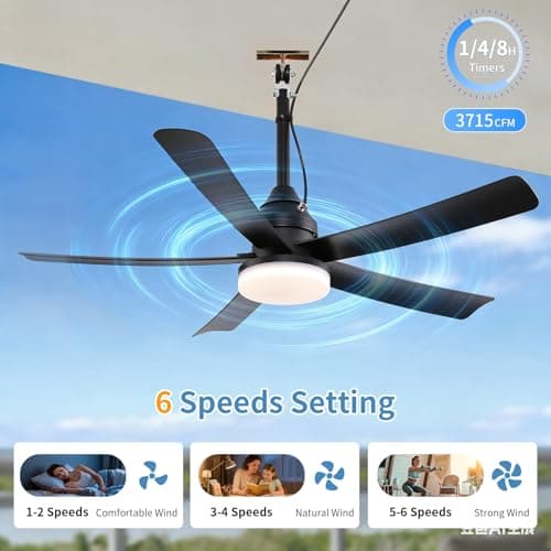 AHAWILL Outdoor Ceiling Fan with Light,42" Gazebo Fan,3CCT Dimmable,Waterproof Plug in Ceiling Fan,Outdoor ceiling Fans for Patios,Porch,Gazebo.Black - Thumbnail 3