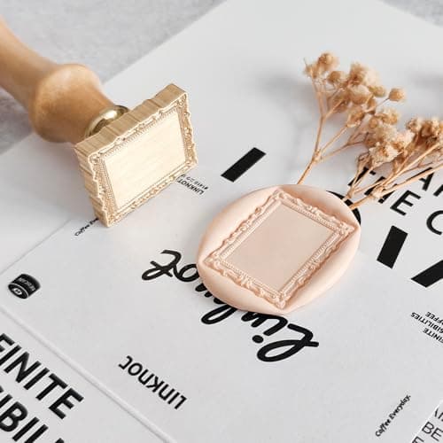 Pilloze Frame Wax Seal Stamp, 3D Embossed Relief Carving Brass Head and Wood Handle for Wax Seal Stamp Kit, Decor for Thanksgiving Card/Envelope/Gift Wrap/Wedding Invitation/Vellum Jacket - Thumbnail 4