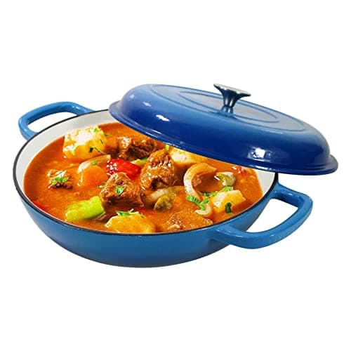Enameled Cast Iron Dutch Oven Braiser, 3.8 Quart Enamel Skillet Pot with Lid - Heavy Duty and Dual Handles, Oven Safe Frying Pan for Family or Friends Gifts, Blue - Image 1