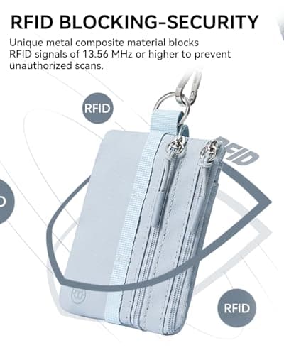 BOSTANTEN RFID Small Wallet, Minimalist Zip ID Case Wallet with Lanyard Keychain, Water Resistant Card Wallets for women & Men, Grey - Thumbnail 5
