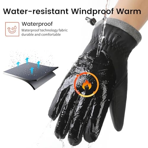 apaepr Winter Waterproof Ski Gloves Men Women, Snow Warm Cycling Cold Weather, Driving Biking Running (Balck, Medium) - Thumbnail 4