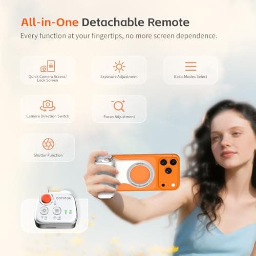 COMITOK MOCA - iPhone Camera Grip - for Native Camera Control with Removable Remote & Built-in Keychain, Magnetic Phone Camera Grip No Need App Support iOS26/17/18, Fun Shot Magnetic Grip with 1/4 Nut - Thumbnail 5