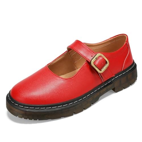 Azimaey Women's Mary Jane Flats Classic Comfort Slip-On Shoes - Breathable Lightweight Casual Dress Shoes for Women, Closed Toe Walking Shoes Fashion Cute & Everyday Comfort Red,11 US - Thumbnail 3