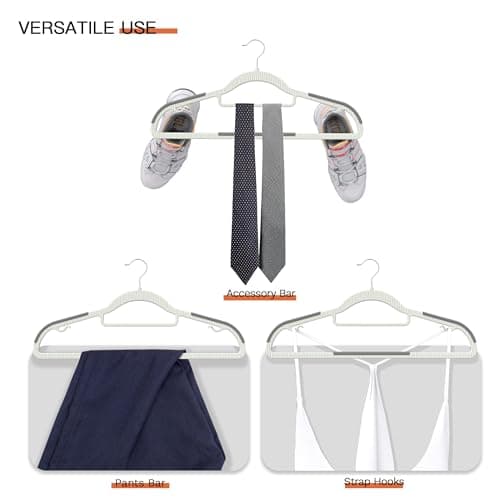 MLKJHHI 60 Pack Heavy Duty Plastic Hangers, Non Slip Clothes Hangers with Rubber Pads and 360° Hook - Thin Space Saving Hanger, Closet Organizer for Shirt, Pants, Suit, Skirt,Coat - Gray - Thumbnail 4