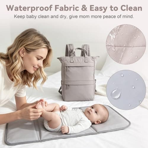 Allovely Diaper Bag with Changing Pad, Featherlight Baby Bag Backpack, Multi-Function Travel Diaper Bag Backpack with Fast-Access Back Zipper (Grayish Brown) - Thumbnail 5