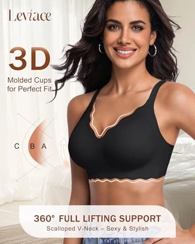 leviace 2 Pack Wireless Jelly Bras for Women with Support, Black/White,XXL - Thumbnail 3