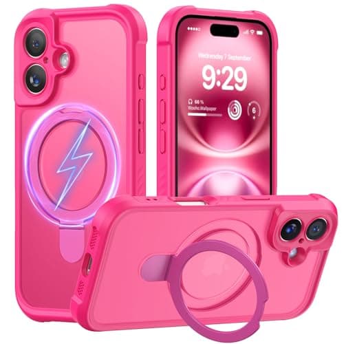 MOCCA Design for iPhone 16 Case with Magnetic Invisible Stand [Full Camera Protection] [Compatible with Magsafe] Military Drop Shockproof Translucent Matte Phone Case Cover 6.1",Hot Pink - Image 1