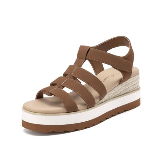 Athlefit Espadrille Low Wedge Sandals for Women Comfortable Casual Open Toe Platform Sandals for Summer Beach Vacation Brown, Size 8, SAPS2612W - Image 1