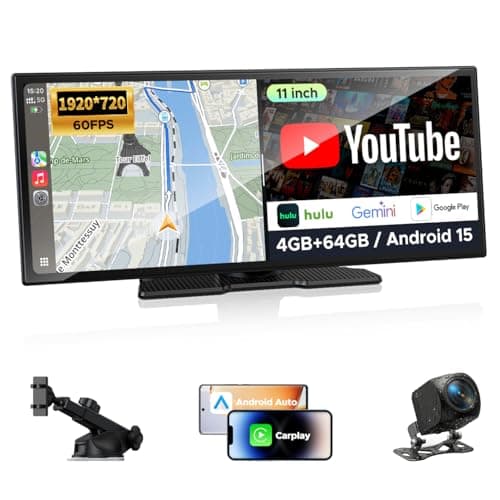 11" AI CarPlay Screen with Full Google-Play Access: Download Apps for Streaming, Gemini & More, 8-Core Processor, Built-in GPS, 1920x720 IPS 60FPS Screen, Android Auto, OTA, 1080P DVR Backup Camera - Image 1