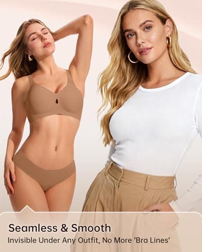 LetsJoli Wireless Pushup Bra for Women No Underwire Seamless Supportive Bralettes Fall Outfits Bra for Women 2025(Coffee,L) - Thumbnail 5
