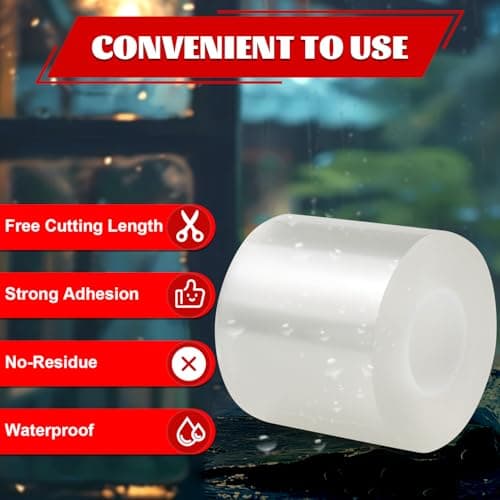 PackYard Transparent Window Weather Sealing Tape 3 Inch x 33 FT Weather Stripping Residue-Free Clear Window Insulation Caulk Tape for Shower Glass Gaps and Clear Doors Windows Windproof - Thumbnail 3