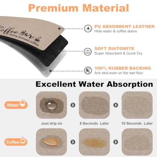 Findosom Dish Drying Mat, 12"x 20" Super Absorbent & Hide Stain Coffee Mat, Cuttable Drying Mat for Kitchen Counter, Coffee Bar Accessories, Under Dish Rack, Coffee Maker, Espresso Machine, Linen - Thumbnail 5