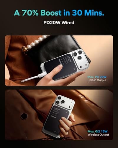 MOMAX Q.PASS Magnetic Power Bank Fast Charging Qi2 Certified 15W, 5000mAh 0.37" Slim Portable Charger Wireless for Magsafe Battery Pack iPhone Air/17/16/15/14/13/12,Samsung Galaxy,Google Pixel,Android - Thumbnail 5