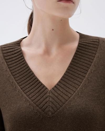 SUUKSESS Women Cashmere Oversized Sweaters V Neck Pullover Tops Fall Winter Long Sleeve Jumpers (Heathered Mocha,M) - Thumbnail 4