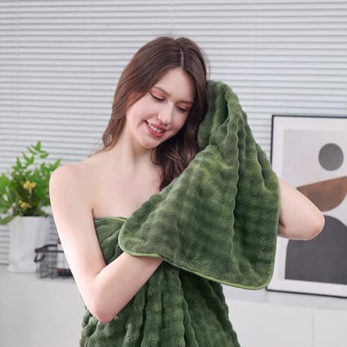 KBY Bath Towels Set 6 Piece 40x80 Inches，2 Extra Large Bath Sheets 2 Hand Towels 2 Washcloths，Highly Absorbent Quick Dry Microfiber,Ultra Soft Towel Set for Bathroom，Spa，Gym， Hotel (Olive Green) - Thumbnail 6