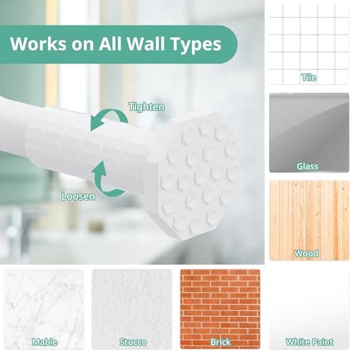 ZYLQOVISK Shower Curtain Rod 51-86 In, Extra Long Outdoor Curtain Rod No Drilling for Patio, Bathroom, Window, Adjustable Heavy Duty Tension Rod Never Rust, Spring Shower Rod Diameter 1.26 In, White - Thumbnail 5