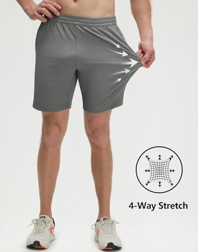 M MAELREG Running Shorts for Men with Pockets 7" Quick Dry Athletic Workout Gym Shorts for Basketball Tennis Iron Grey - Thumbnail 4