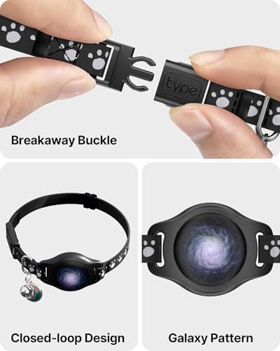 Cat Tracker Collar Waterproof Airtag Cat Collar with Finder Tag (iOS ONLY Not for Android Devices), Compatible with Apple Find My, Breakaway Tractive with Reflective Pattern & Bell, Black, 8-12" - Thumbnail 3