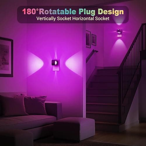 JandCase Night Lights Plug into Wall,10-Colored Changing Night Light for Kids,180° Rotatable Plug RGB LED Nightlight with Dusk to Dawn Sensor for Halloween Decoration, Children Room,Party - Thumbnail 3