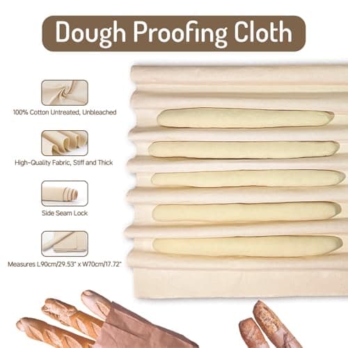 Bread Proofing Basket Set of 2: 9.8 Inch Sourdough Proofing Baskets with 17"x29" Proofing Cloth for Bread Baking, 2 Proofing Bowls and Bread Couthe Cloth for Baguettes, Loaves - Thumbnail 4