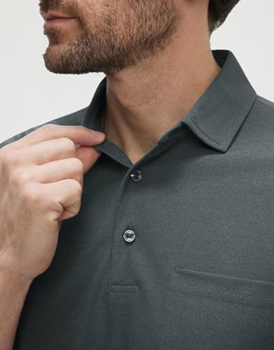 M MAELREG Mens Golf Shirt Pocket Stretch Cllared Moisture Wicking Lightweight Athletic Casual Golf Polos for Men Black - Thumbnail 5