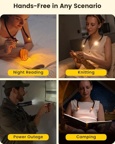 Glocusent Neck Book Light, 1200mAh Rechargeable Neck Reading Light, Hands Free Book Lights for Reading at Night, 5 Colors & 5 Brightness, Private Lightweight Book Reading Light in Bed for Book Lovers - Thumbnail 6