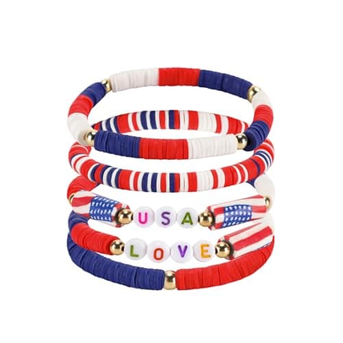 Patriotic Red White and Blue Bracelets, USA Love Bracelets, 4th of July Accessories Jewelry Gifts for Women Teens (LOVE USA) - Thumbnail 6