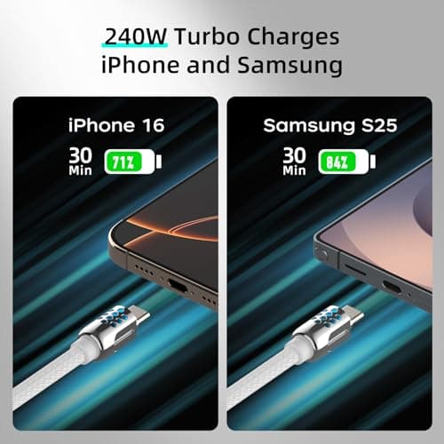 MFish 4-in-1 Coiled USB-C Charging Cable, 6 FT USB A to USB C Cable, 240W Fast Charger for iPhone 17/16/15 Pro Plus Pro Max, for iPad MacBook Pro/Air, Laptops - Multi Charger Cord with Lightning - Thumbnail 3