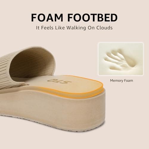STQ Womens Platform Sandals Nude Knit Cloud Slides Cute Chunky Slide Sandals with Comfortable Memory Foam, Taupe, 6 US - Thumbnail 5