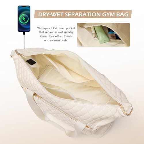 MDODO Travel Duffel Bag for Women Weekender Overnight with Wet Pocket Shoes Compartment Carry on Tote Duffle Bag for Business, Trips, Travel, Sports, Gym, Yoga, Hospital, 3 Pcs Set, 43L, Beige - Thumbnail 4