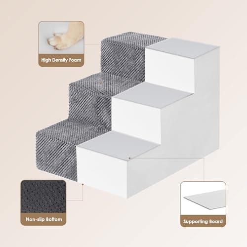EHEYCIGA Dog Stairs for Small Dogs 13.5" H, 3-Step Dog Steps for Couch Sofa and Chair, Pet Steps for Medium Cats, Non-Slip Balanced Pet Ramp Indoor, Grey - Thumbnail 3