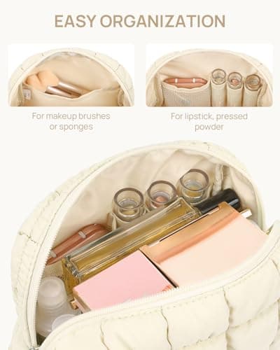 Telena Puffer Makeup Bags for Women, Nylon Puffy Padded Make Up Bags for Women Makeup Organizer Case, Wide-open Makeup Pouch Travel Essentials - Thumbnail 4