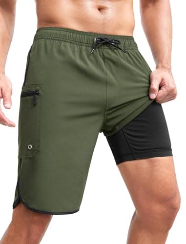 SILKWORLD Men's Swim Trunks Quick Dry Bathing Suits Water-Resistant Summer Beach Shorts with Pockets, Army Green, Small - Image 1