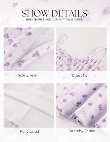 Belle Poque Floral Dress for Women Summer Backless Spaghetti Strap Dresses Cami Dresses Tea Party Dress (Purple Floral,XL) - Thumbnail 6