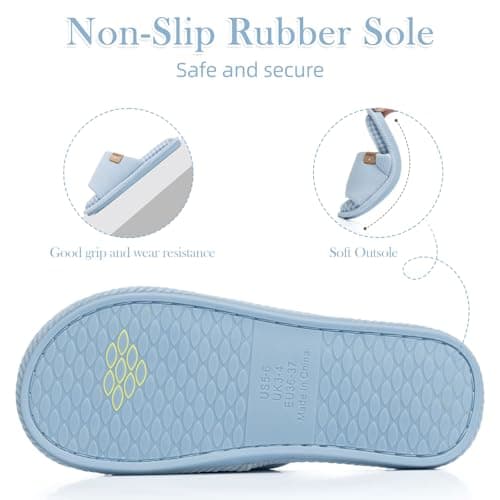 GOEWY Summer House Slippers for Women Cozy Open Toe Breathable Slippers with Memory Foam Birthday Gifts for Women Mom Indoor and Outdoor Size 7 8 Blue Checkered - Thumbnail 5