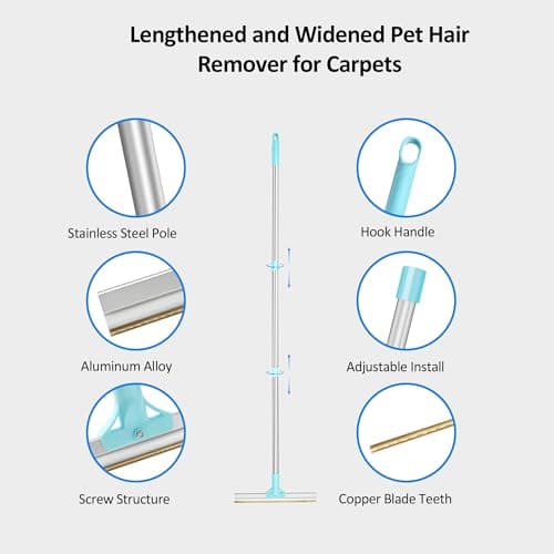 Gecauoea Carpet Rake for Pet Hair Removal 3-Section Dog Hair Remover Broom for Couch, Rug Fluffer for Matted Carpet, Reusable Tool for Furniture, Stairs & Car Interiors - Thumbnail 5