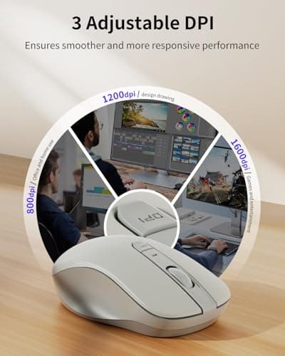 WL300 Bluetooth Mouse Silent Wireless Mice, Quiet Click, Cordless Computer Mouse with 6 Buttons, Sculpted Grip, Adjustable DPI for Laptop, PC, Mac, 18-Month Battery Life for Work or Travel ( White) - Thumbnail 4