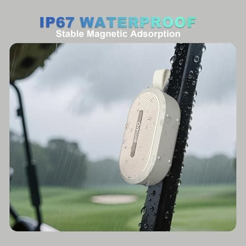 SOWO Wireless Portable Small Speaker, Ultra Magnetic Bluetooth Speaker for Golf Cart, Coverless IP67 Waterproof, 24 H Playtime, Pro Sound, Clip Hanging Design for Outdoor, Indoor - White - Thumbnail 4