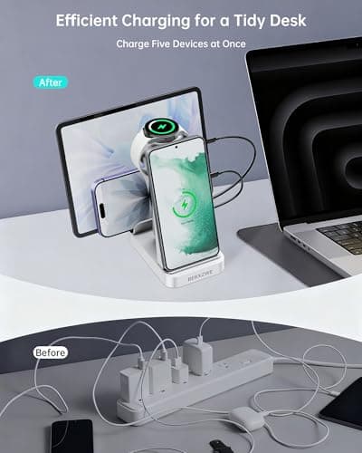 Samsung Charging Station, 5 in 1 Wireless Charger for Galaxy S25 S24 Ultra S23 S22 S21, Charger Dock Stand for Galaxy Watch Ultra 7 6 5 4 3, Android Charging Station for All USB-C Buds, White - Thumbnail 3