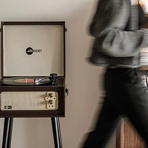 Arkrocket Discovery II 3-Speed Bluetooth Record Player Retro Console Turntable with Built-in Speakers and Removable Legs (Brown) - Thumbnail 5