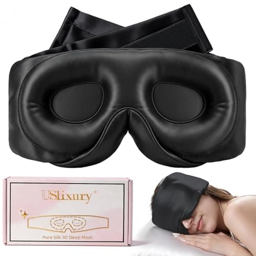USlixury Silk Sleep Mask, 3D Contoured Sleeping Masks, Blackout Sleep Masks for Women with Nose Wing,100% Mulberry Silk, Face-Hugging Non-Slip SLEP Mask for Side Sleeper, 27.5x4.5'', Black - Image 1