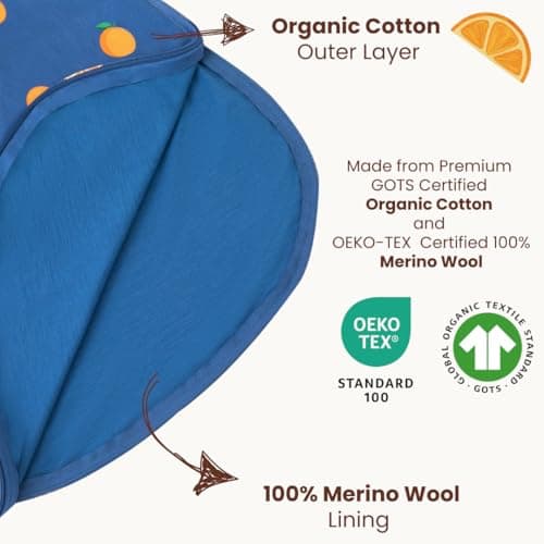 AnZai Merino Wool & Organic Cotton Baby Sleep Sack 2-24 Months – Universal Size Wearable Blanket with 2-Way Zipper & Adjustable Snaps, Year-Round Sleeping Bag - Thumbnail 2