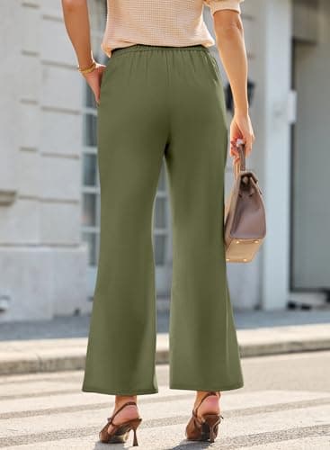 Dokotoo Lounge Sweatpants Women Elastic High Waisted Wide Leg Pants Buttoned Waffle Knit Casual Trousers with Pockets Green Large - Thumbnail 2