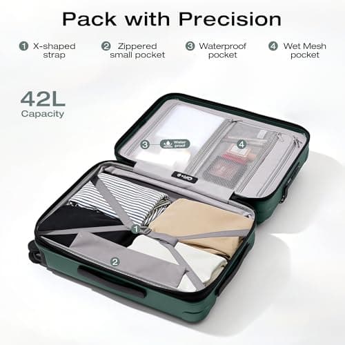 Coolife Carry On Luggage Suitcase : 22x14x9 Airline Approved Travel Luggage with Spinner Wheels, Front Pocket Expandable Hardshell Suitcases with TSA Lock Green - Thumbnail 6