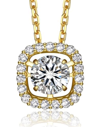 MomentWish Dancing Necklace, Sparkling Gift for Her,0.5Carat Cushion Moissanite Necklaces for Women Gold Plated 925 Sterling Silver Foating Diamond Necklace for Birthday Anniversary Christmas - Image 1