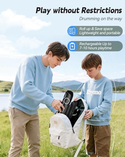 Rhymo Portable Electronic Drum Set, 9-Pad Roll-Up with Built-in Speaker, Rechargeable Battery, Headphones, Drum Pedal & Sticks, Perfect for Beginners, Home Practice and Travel Gifts - Thumbnail 3